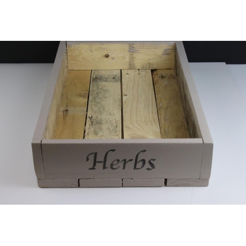 639 - Rustic Wooden Painted Herb / Seed Box marked Thyme and Herbs, 47cms long