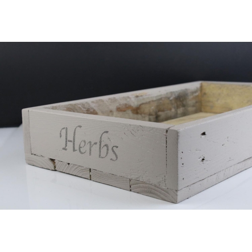 639 - Rustic Wooden Painted Herb / Seed Box marked Thyme and Herbs, 47cms long