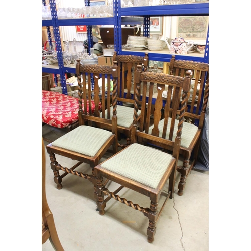 643 - Set of Four Early to Mid 20th century Oak Dining Chairs, in the 17th century Manner, with barley-twi... 