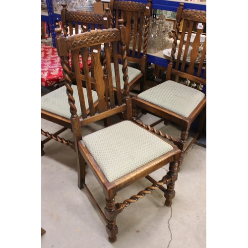 643 - Set of Four Early to Mid 20th century Oak Dining Chairs, in the 17th century Manner, with barley-twi... 