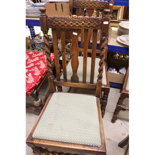 643 - Set of Four Early to Mid 20th century Oak Dining Chairs, in the 17th century Manner, with barley-twi... 