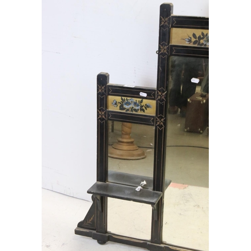 644 - Victorian Aesthetic Movement Ebonised Overmantle Mirror, 119cms wide x 94cms high