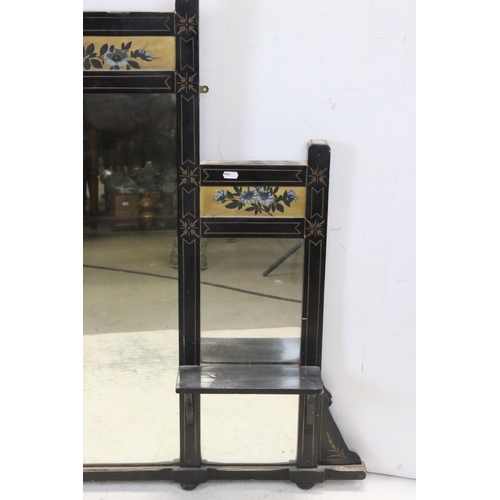 644 - Victorian Aesthetic Movement Ebonised Overmantle Mirror, 119cms wide x 94cms high