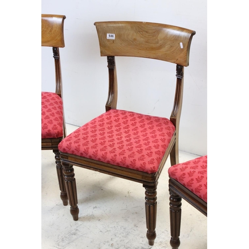 646 - Set of Three William IV Mahogany Bar Back Dining Chairs on turned fluted front legs, 88cms high