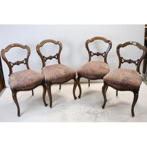 647 - Set if Four Victorian Mahogany Balloon Back Dining Chairs with stuff over seats, 86cms high