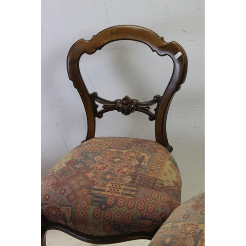 647 - Set if Four Victorian Mahogany Balloon Back Dining Chairs with stuff over seats, 86cms high