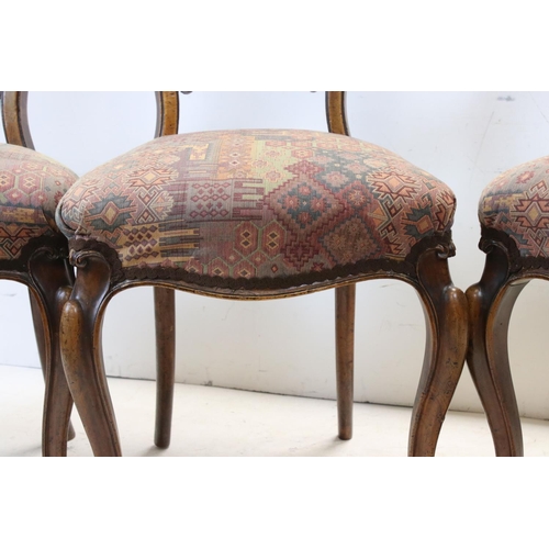 647 - Set if Four Victorian Mahogany Balloon Back Dining Chairs with stuff over seats, 86cms high