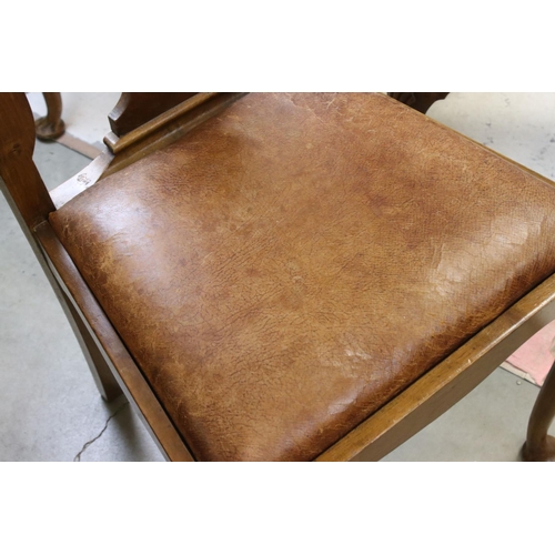 648 - Set of Six Early 20th century Queen Anne style Walnut Dining Chairs with faux leather upholstered dr... 