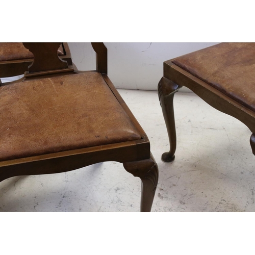 648 - Set of Six Early 20th century Queen Anne style Walnut Dining Chairs with faux leather upholstered dr... 