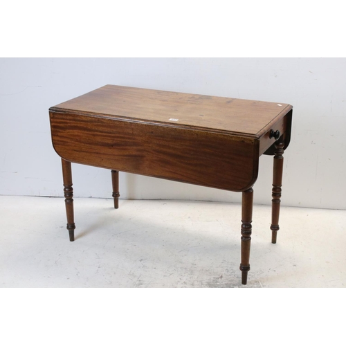 652 - 19th century Mahogany Pembroke Table with drawer to end and raised on turned legs, 100cms long x 70c... 