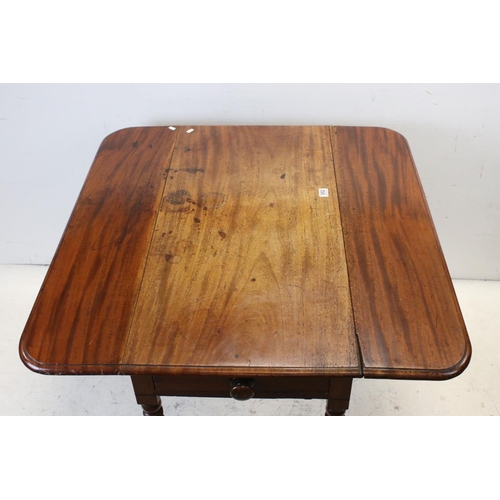 652 - 19th century Mahogany Pembroke Table with drawer to end and raised on turned legs, 100cms long x 70c... 