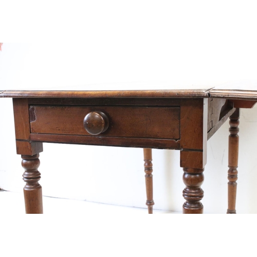 652 - 19th century Mahogany Pembroke Table with drawer to end and raised on turned legs, 100cms long x 70c... 