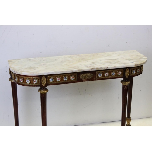 653 - French Marble Top Console Table, the base inlaid with panels of Kingwood with gilt metal mounts and ... 