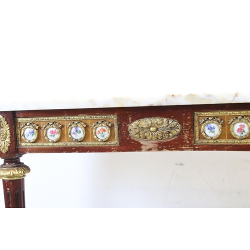 653 - French Marble Top Console Table, the base inlaid with panels of Kingwood with gilt metal mounts and ... 