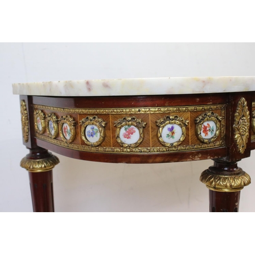 653 - French Marble Top Console Table, the base inlaid with panels of Kingwood with gilt metal mounts and ... 