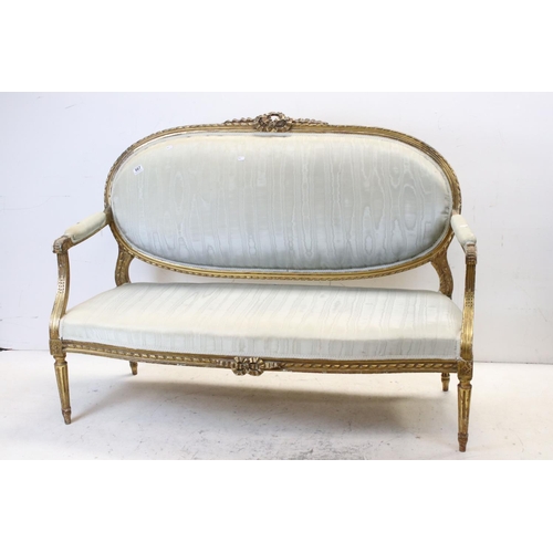 667 - 19th century French Gilded Settee in the 18th century manner, 139cms long x 99cms high