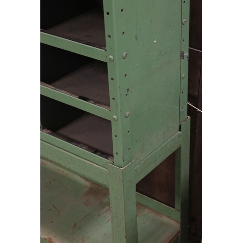 668 - Retro Mid 20th century Green Metal Pigeon Hole Tool Cabinet, with twenty four sections, raised on a ... 