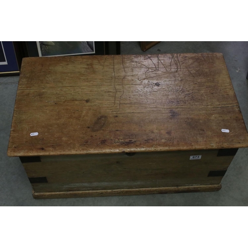 673 - 19th century Iron Bound Pine Blanket Box, 78cms long x 37cms high