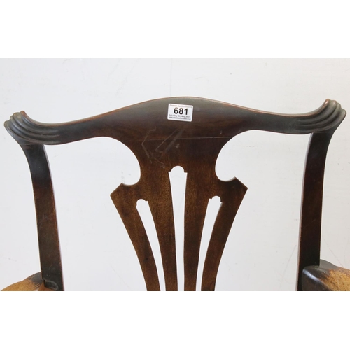 681 - George III mahogany open armchair