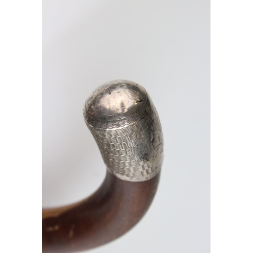 71A - Wooden walking cane with hallmarked silver collar