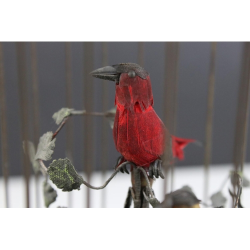 77 - A Singing Bird Automaton, Mid century, with two bird's sat within foliage, contained in a bronzed me... 