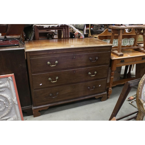 674 - George III Mahogany Chest of Three Long Drawers, raised on ogee bracket feet, 117cms long x 93cms hi... 