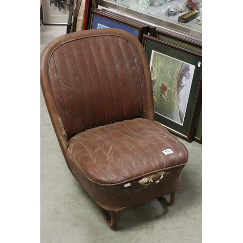 675 - 1940's Morris Car Seat, upholstered in faux brown leather, 51cms wide x 64cms high