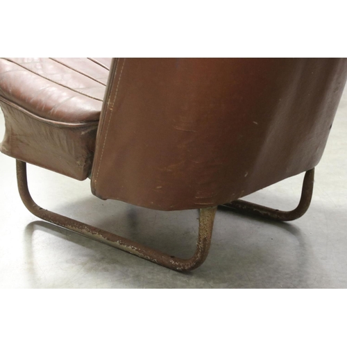 675 - 1940's Morris Car Seat, upholstered in faux brown leather, 51cms wide x 64cms high