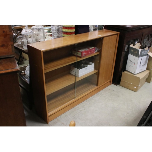 685 - Retro Mid 20th century Herbert Gibbs Teak Bookcase, with two sliding glass doors and enclosed bookca... 