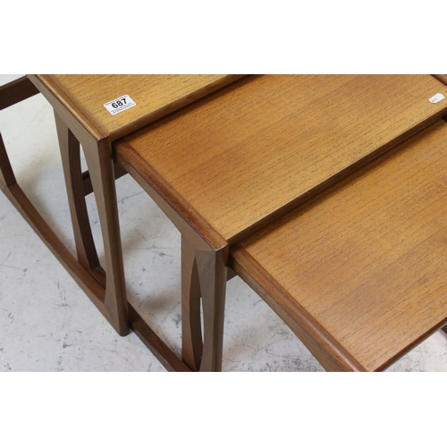 687 - Retro Mid 20th century G-Plan Teak Nest of Tables, largest table 54cms long x 48cms high