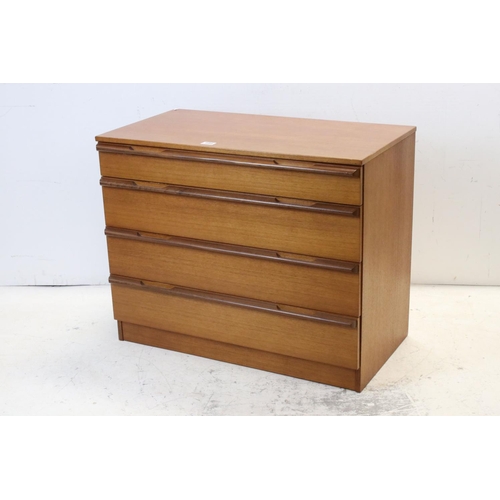 688 - Retro Mid 20th century Avalon Teak Chest of Four Long Drawers, 82cms long x 67cms high