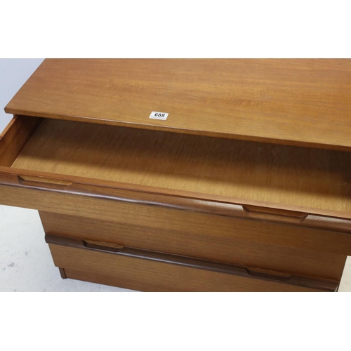 688 - Retro Mid 20th century Avalon Teak Chest of Four Long Drawers, 82cms long x 67cms high