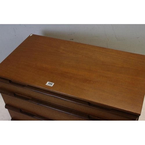 688 - Retro Mid 20th century Avalon Teak Chest of Four Long Drawers, 82cms long x 67cms high