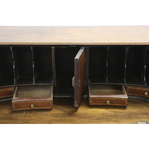 690 - Edwardian Inlaid Mahogany Bureau, the fall front with fitted interior, over two drawers and raised o... 