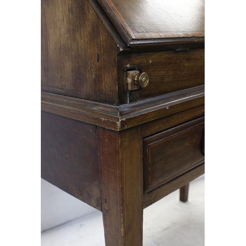 690 - Edwardian Inlaid Mahogany Bureau, the fall front with fitted interior, over two drawers and raised o... 