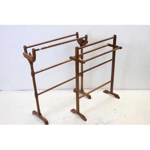 694 - Two Late 19th / Early 20th century Towel Rails, one Pine and the other Mahogany, largest 78cms long ... 