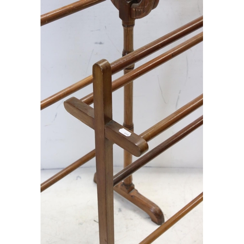 694 - Two Late 19th / Early 20th century Towel Rails, one Pine and the other Mahogany, largest 78cms long ... 