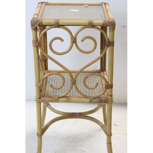 697 - Pair of bamboo and glass bedside tables, each 40cms wide x 74cms high