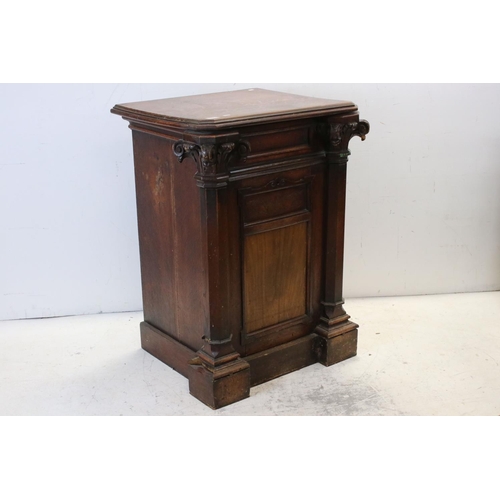 699 - Early 20th century Oak Cabinet, with lift lid and hinged fall front, carved Corinthian column suppor... 