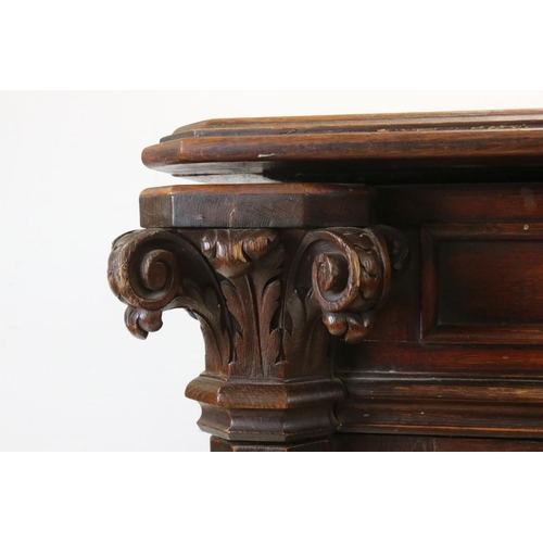 699 - Early 20th century Oak Cabinet, with lift lid and hinged fall front, carved Corinthian column suppor... 