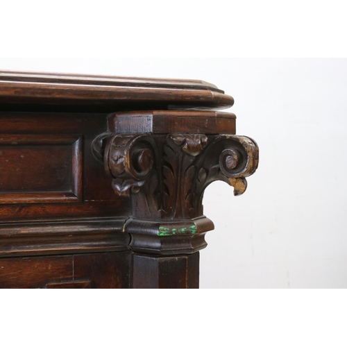 699 - Early 20th century Oak Cabinet, with lift lid and hinged fall front, carved Corinthian column suppor... 