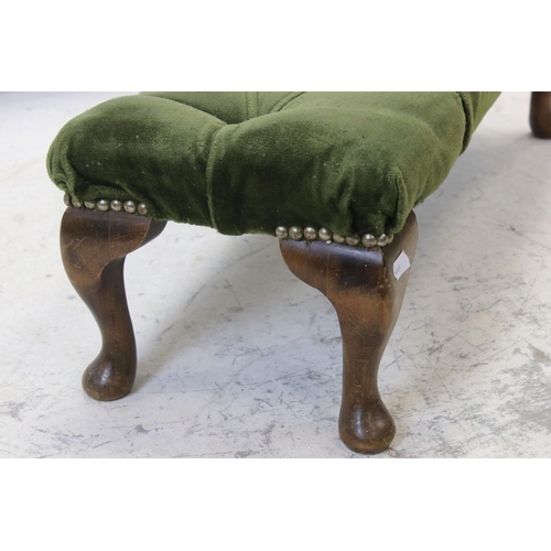 700 - Early 20th century Footstool with green button upholstered top and cabriole legs, 66cms long x 23cms... 