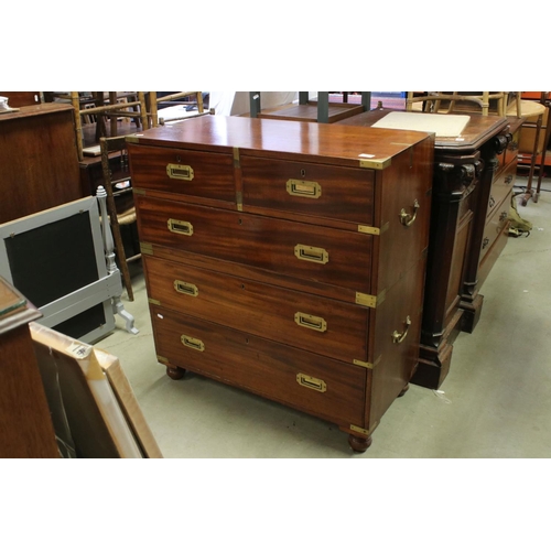 701 - 19th century Mahogany Campaign Chest of Two Short over Three Long Drawers, in two sections, brass mo... 