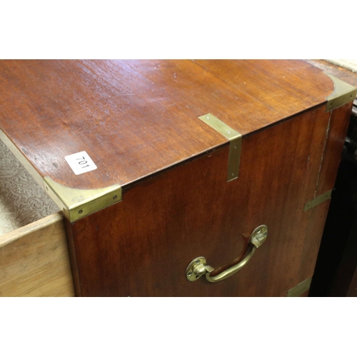 701 - 19th century Mahogany Campaign Chest of Two Short over Three Long Drawers, in two sections, brass mo... 