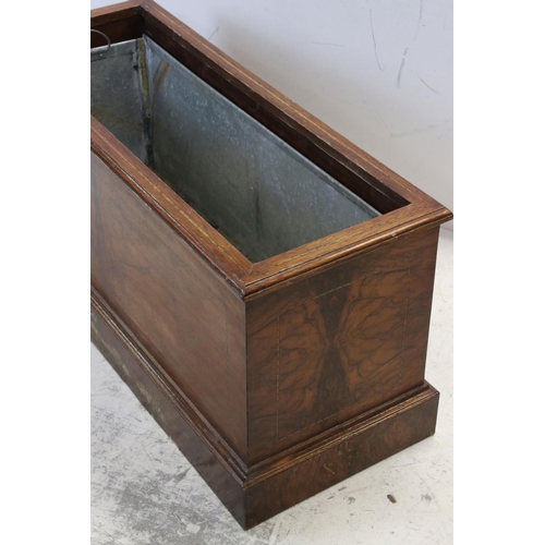 702 - Late 19th / Early 20th century Walnut Inlaid Rectangular Plant Trough / Planter with galvanised line... 