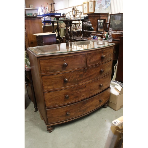 703 - 19th century Mahogany Bow Fronted Chest of Two Short over Three Long Drawers, with glass cover to to... 