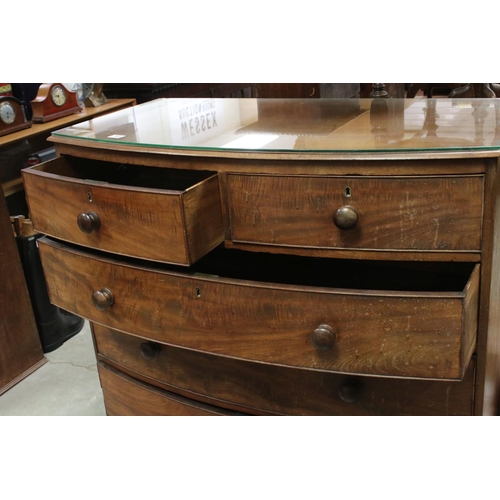 703 - 19th century Mahogany Bow Fronted Chest of Two Short over Three Long Drawers, with glass cover to to... 