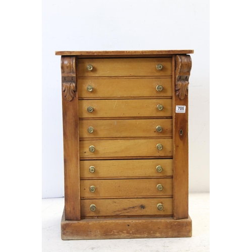 705 - 19th century Pine Wellington style Collector's Cabinet with eight drawers, 47cms wide x 67cms high