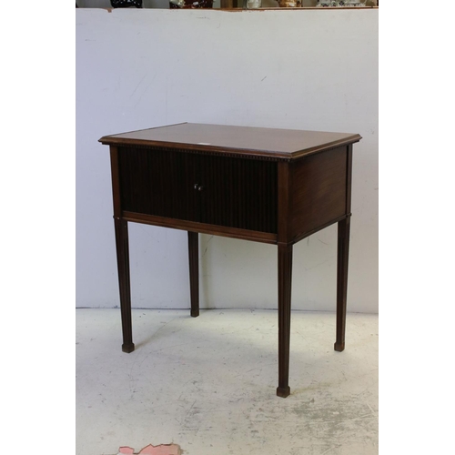 710 - George III mahogany side cabinet, circa 1800, the rectangular top with dentil apron above a pair of ... 