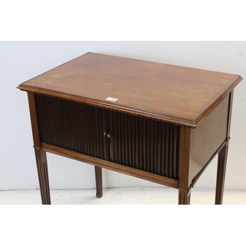 710 - George III mahogany side cabinet, circa 1800, the rectangular top with dentil apron above a pair of ... 